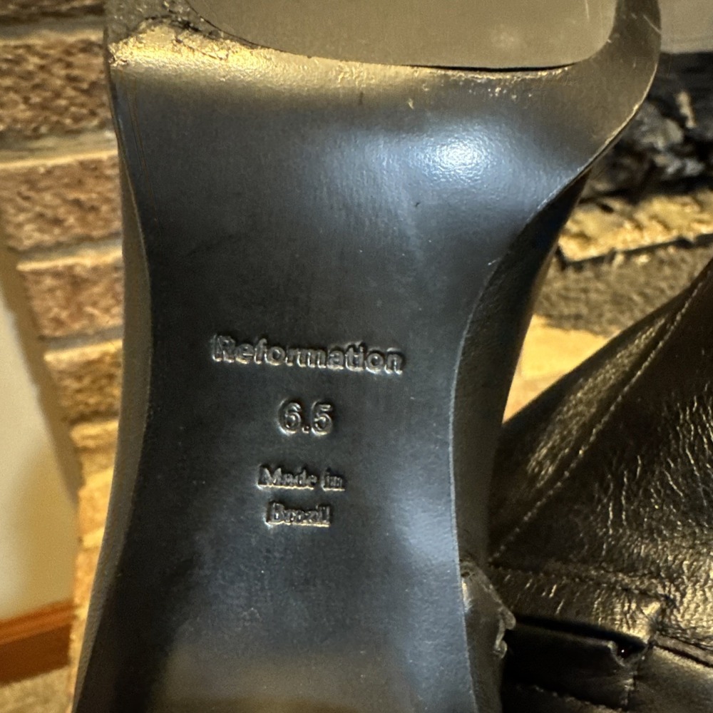 Reformation Louis Stretch Sock Bootie Leather Boots Block Heel Black Size 6.5 - Picture 9 of 16